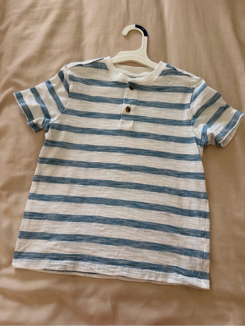 Janie and Jack Blue & White Striped Short Sleeve Henley shirt boys size 7